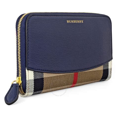 burberry house check and leather zip around wallet